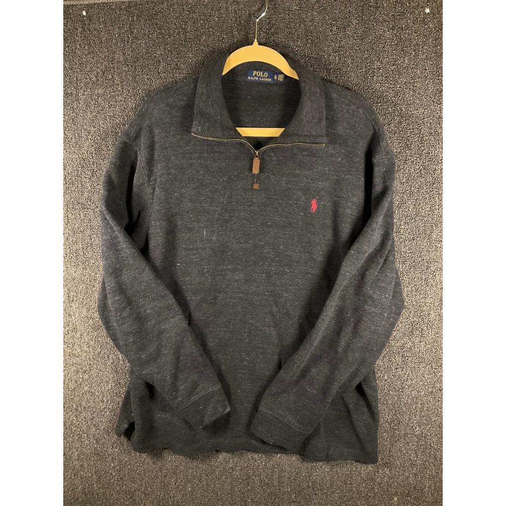 Polo Ralph Lauren Mens XL Quarter Zip Pullover Charcoal Grey Red Pony Logo